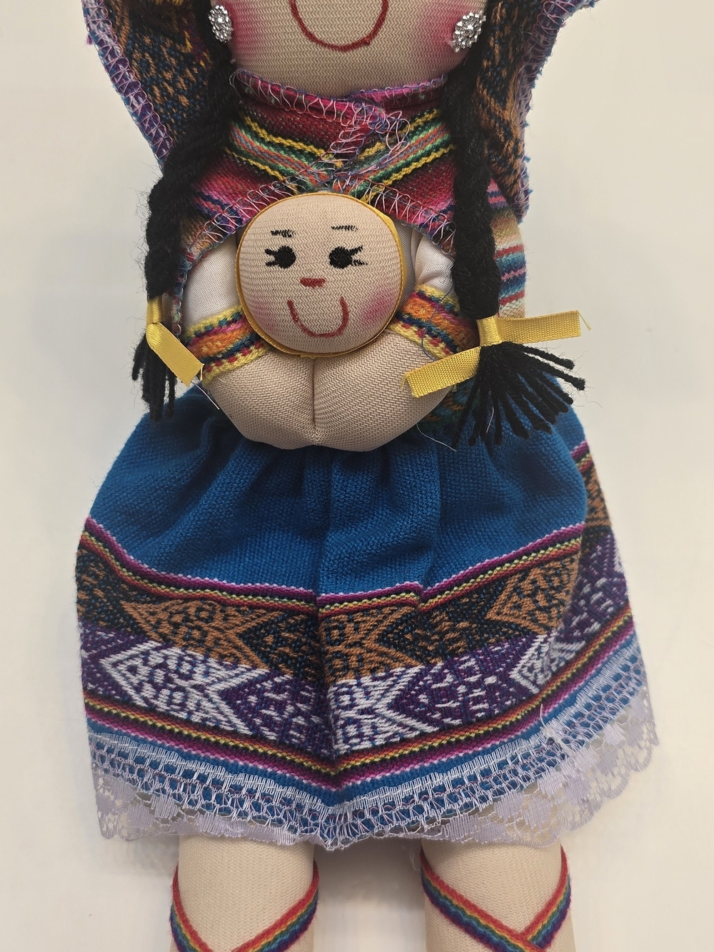Blue Folk Doll Plush Toy with Multicolor Dress